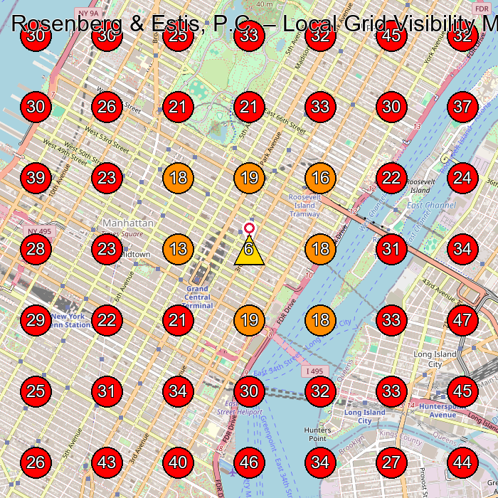 Rosenberg & Estis, P.C. GeoGrid visibility map for Real Estate Attorney in New York